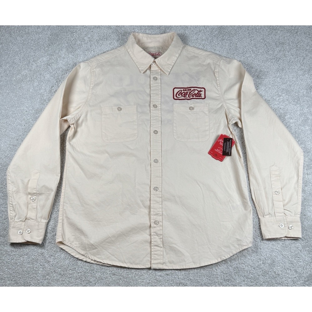 Coca Cola American Needle Shirt Coke Long Sleeve Collared L Creme Embroidered - Picture 13 of 16